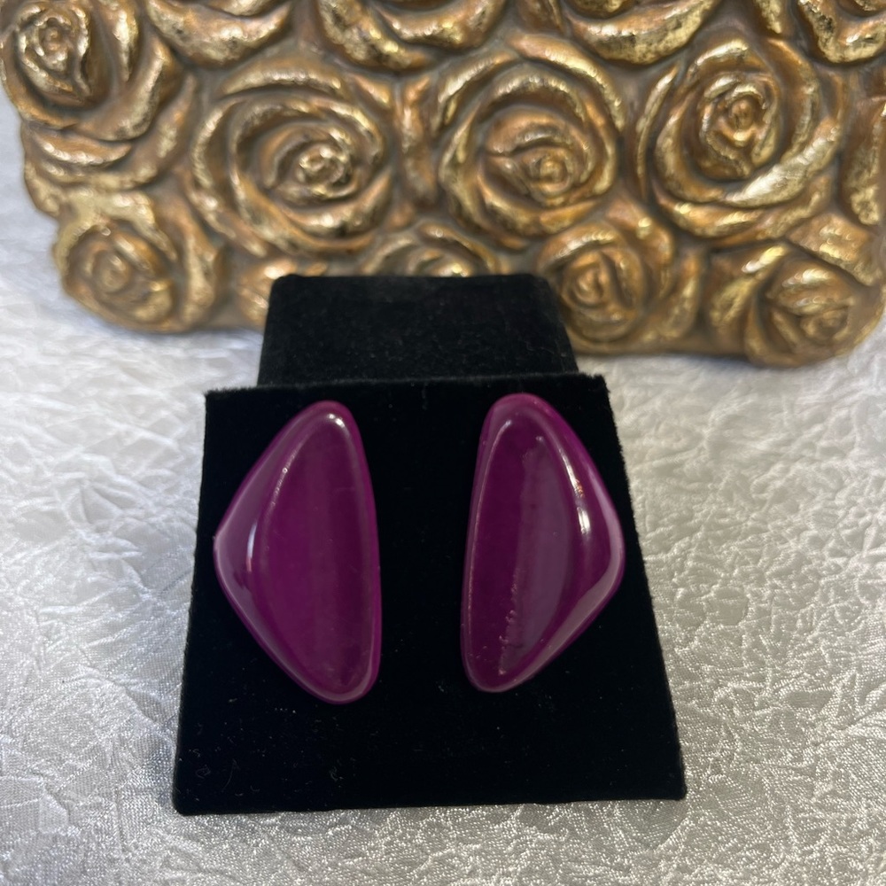 Vintage 80’s Vibrant Purple Asymmetrical Statement Earrings